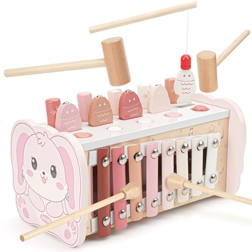 Joyreal Jeux Montessori 1 an - 4 en 1 Xylophone Bebe, Jeu Pê