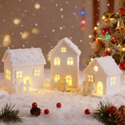 3 Pièces Village de Noel en Bois, Maison Miniature, Maison d