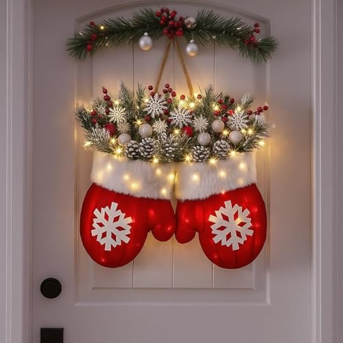 Couronne de gants de Noël avec 120 lumières LED transparente