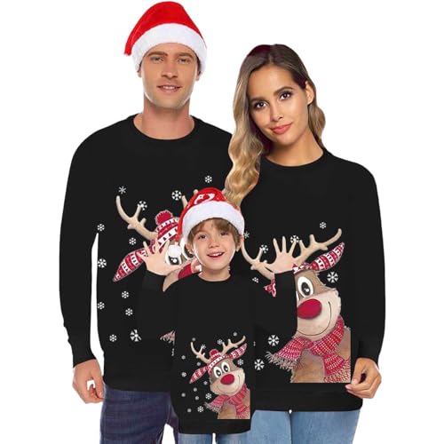 Pull De Noël Assorti Pour Toute La Famille – Motif Renne Et Père Noël, Manches Longues, Col Rond – Homme, Femme, Enfants