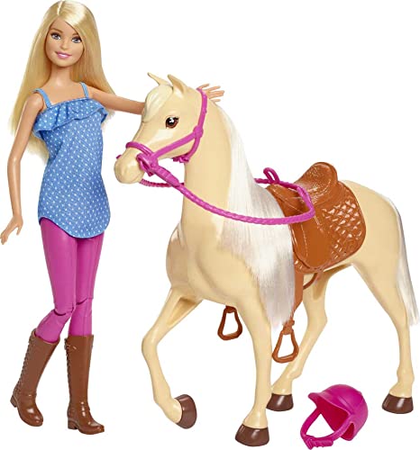 Barbie et Son Cheval, poupée Blonde en Tenue déquitation ave