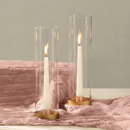 NUPTIO Glaszylinder für Kerzen Kerzenhalter Gold: 30cm Satz 