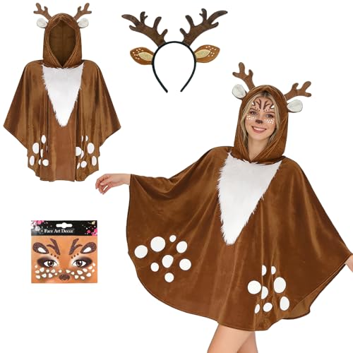 Forbabe Costume de renne pour femme - Cape avec oreilles de 