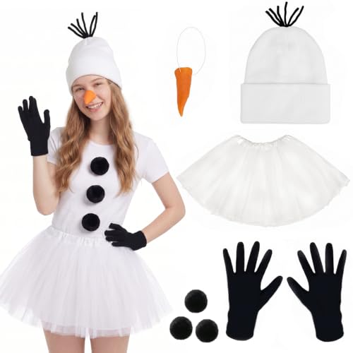 Costume de Bonhomme de Neige Adulte avec Chapeau, Nez et Pom