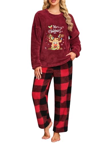 Niwicee Pyjama Femme Hiver Noël Polaire Ensembles de Pyjama 