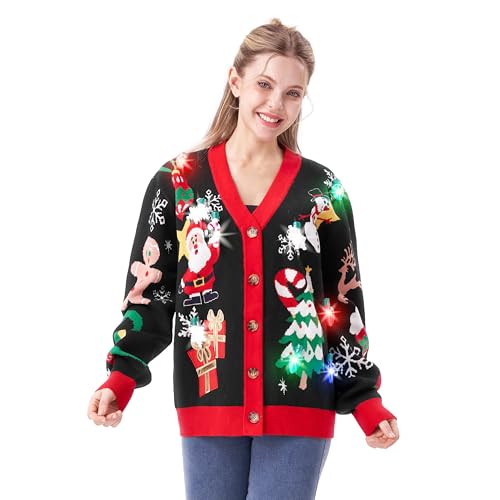 Cardigan Noël LED Femme Noir