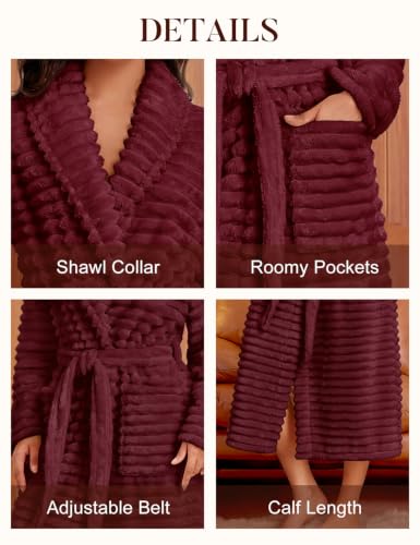Wiepux Peignoir Femme Long Polaire Doux Chaud Robe de Chambr