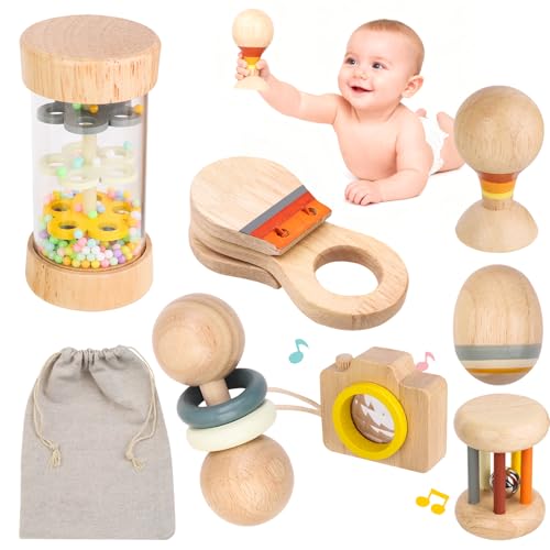 Jouets Bébé Montessori en Bois 7-en-1, Set Sensoriel en Bois