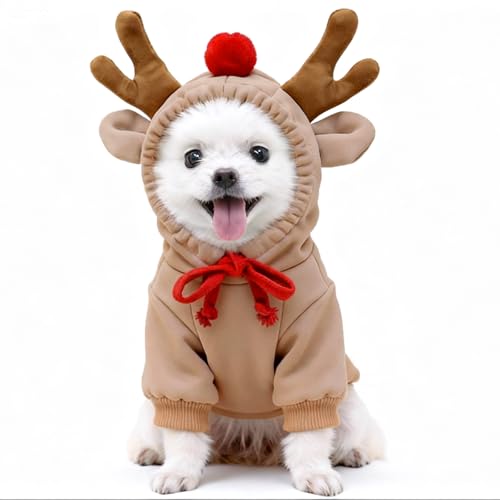 Costume de Noël Chien, Chauffant Hoodie Renne pour Chien, M