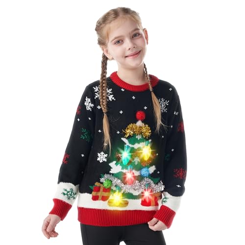 Giggling Getup Pull de Noël laid pour enfants, motif sapin d