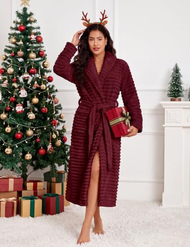 Wiepux Peignoir Femme Long Polaire Doux Chaud Robe de Chambr