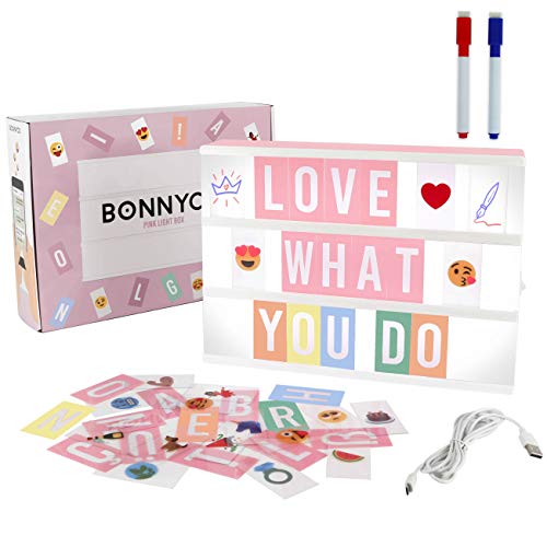 BONNYCO Light Box Rose avec 400 Lettres et Emojis, 2 Marqueu