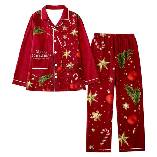 Pyjamas Femmes Coton Noël Ensembles de Pyjamas à Revers Hive
