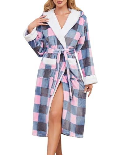 Niwicee Peignoir Femme Hiver Polaire Capuche - Robe de Chamb