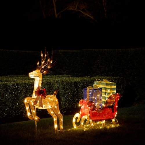 Lights4fun Renne Lumineux au Galop et Traîneau Rempli de Cad
