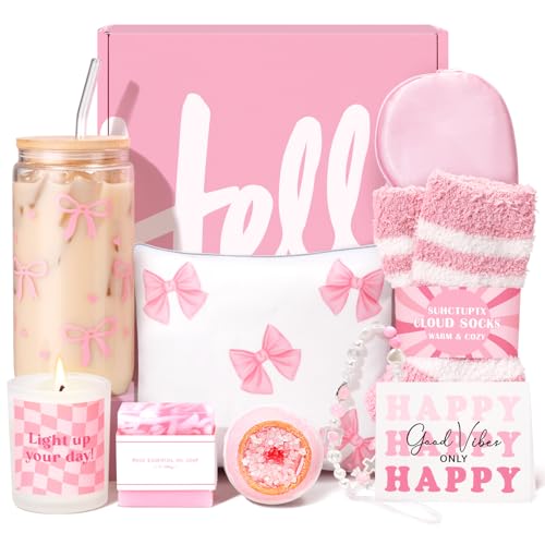 Paniers cadeaux pour femme, 9 pièces, cadeaux d'anniversaire uniques pour femme, meilleures idées de Noël avec nœud à coquette, tasse esthétique pour elle, adolescente, fille, sœur, amie, amitié, 16e