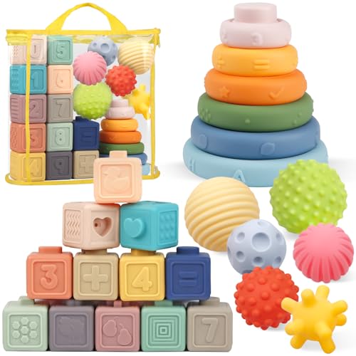 Plunack Jeux Montessori Bébé18 Mois - Cube Souples a Empiler