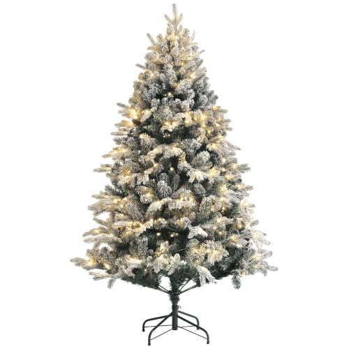 HOMCOM Sapin de Noël Artificiel 180 cm Lumineux Floqué Ennei