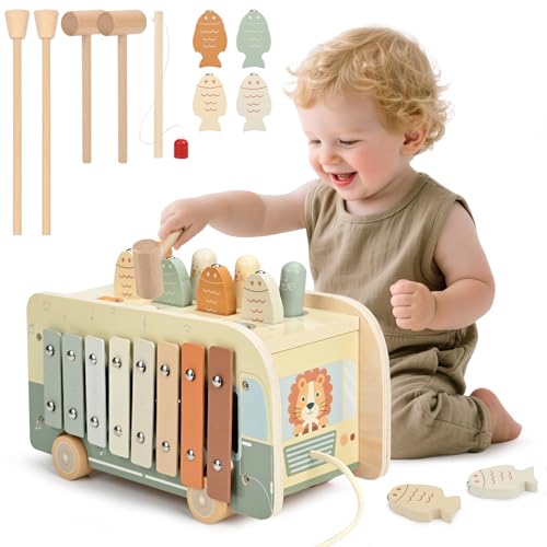 Vanplay Jouet Bebe 1 an, Jouet Montessori 7 en 1 Xylophone B