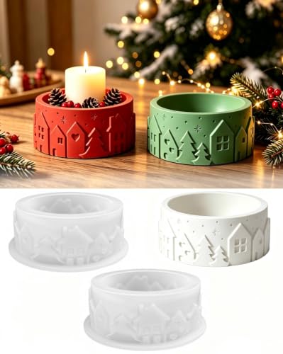 2 Moules Silicone Noël, Moule Bougie Silicone Village dhiver