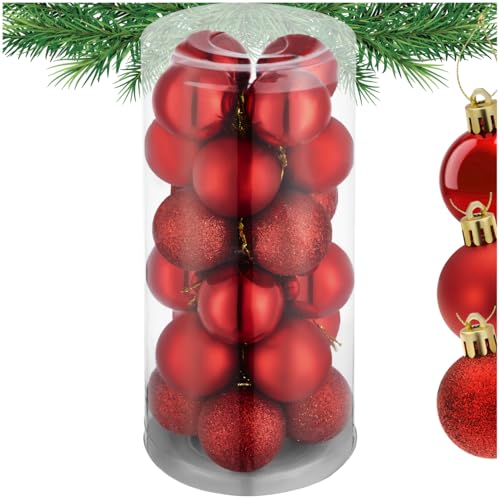 tectake® Boules de noël Rouges, 24 pièces, 3 Design, Boule d