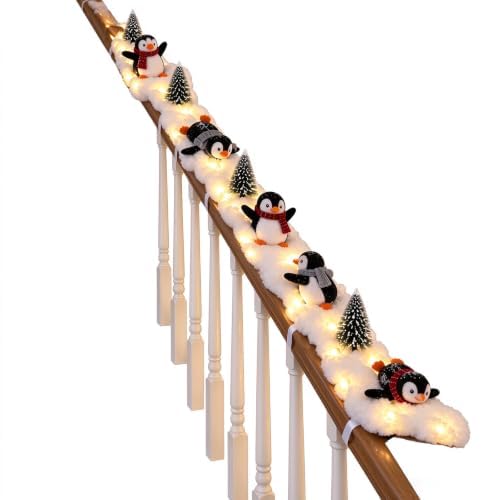 Guirlande descalier de Noël pingouins, décoration de neige p