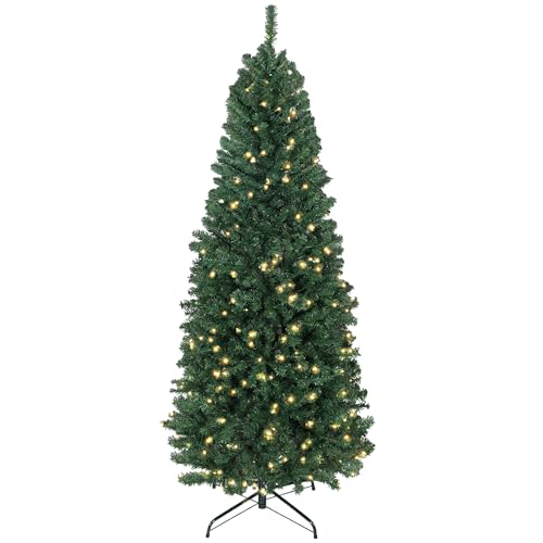 HOMCOM Sapin de Noël Artificiel 180 cm avec lumières LED syn