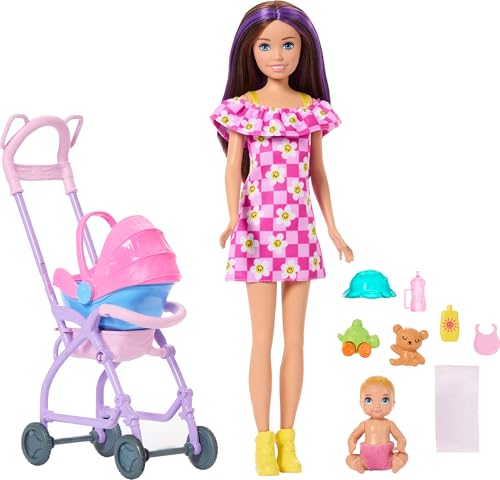 Barbie Skipper Baby-Sitter Coffret avec poupée Brune, poupée