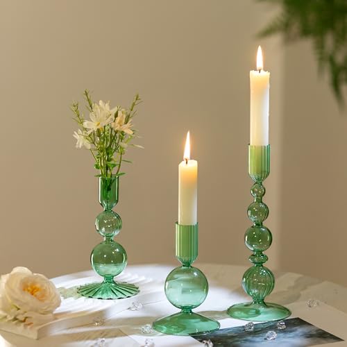 Hewory Bougeoir Vert en Verre Coloré - Décoration de Table p