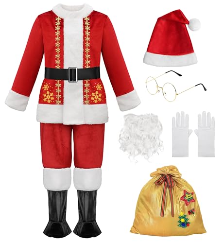 ReliBeauty Déguisement Père Noël Enfant 9 Pièces, Costume en