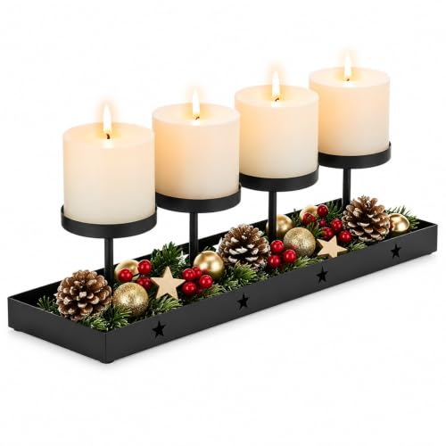 Couronne de lAvent moderne allongée pour 4 bougies à tige - 