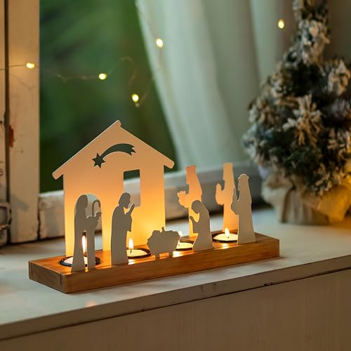Crèche Noël Moderne Bougeoir Blanc