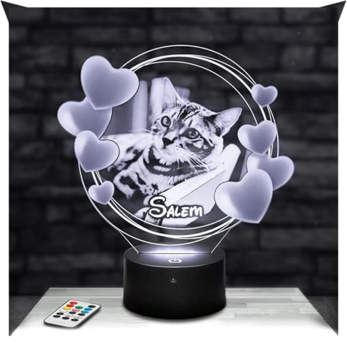 Lampephoto.fr Lampe photo Personnalisée par gravure laser, Photo et Texte Personnalisable, Photo famille, couple, animaux, chien, chat. Lampe déco chat, déco chien. Idée cadeau de noël personnalisé