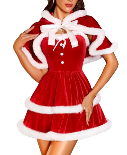 Costume Mère Noël Femme - Robe Mme Claus Avec Chapeau Et Bordure Blanche - Tenue De Fête De Noël Classique Et Confortable