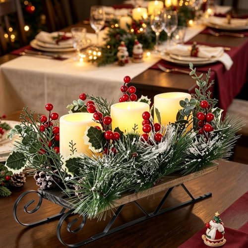 Avoalre Centre de Table de Noël avec 3 Bougies LED sans Flam