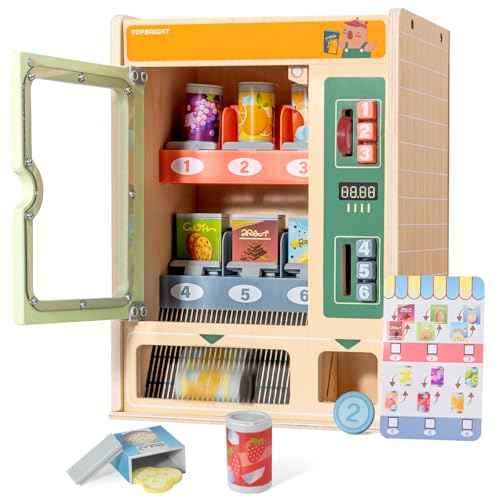 TOP BRIGHT Jeux d'imitation pour Garçon et Fille, Jouet Distributeur Automatique en Bois pour Enfant de 3 Ans, avec des Accessoires Aliments Factices de Cuisine