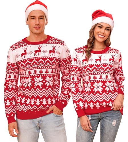 Aottori Femme Pull de Noël Col Rond Homme sous-Pull de Noël 