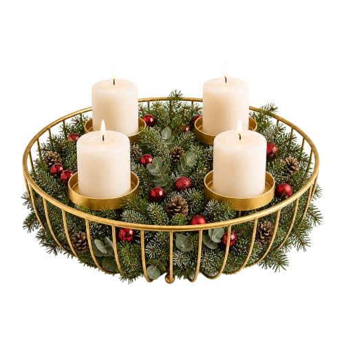 Relaxdays Couronne de lAvent, 4 bougies piliers, métal doré,