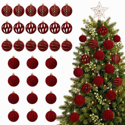 Lot de 30 Boules de Noël en Velours Rouge