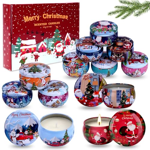 Lot de 12 bougies parfumées de Noël, coffret cadeau de bougi
