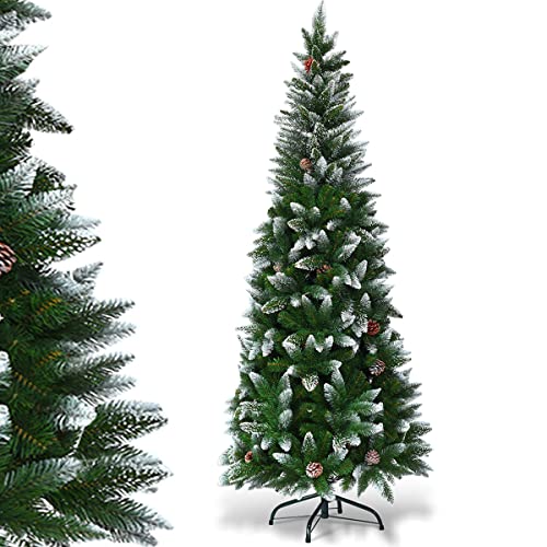 COSTWAY Sapin de Noël Enneigé avec Pommes de Pin, Arbre de N