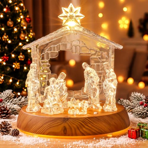 Avoalre Crèche de Noël Lumineuse en Acrylique avec Musique