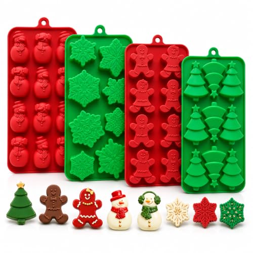 PTaizjjz Lot de 4 moules à chocolat en silicone de Noël