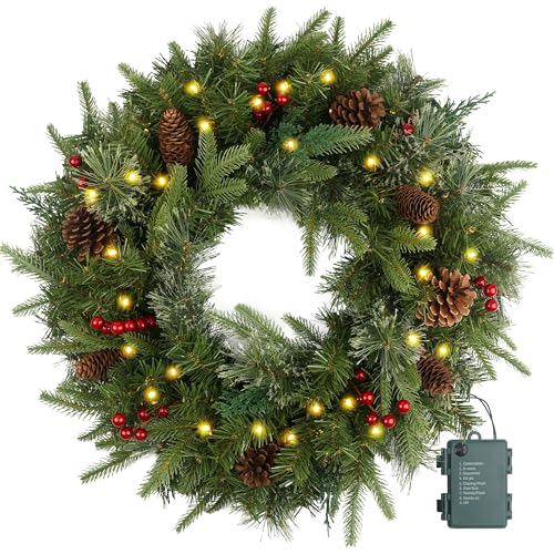 Couronne de Noël pré-éclairée de 61 cm avec 50 lumières et p