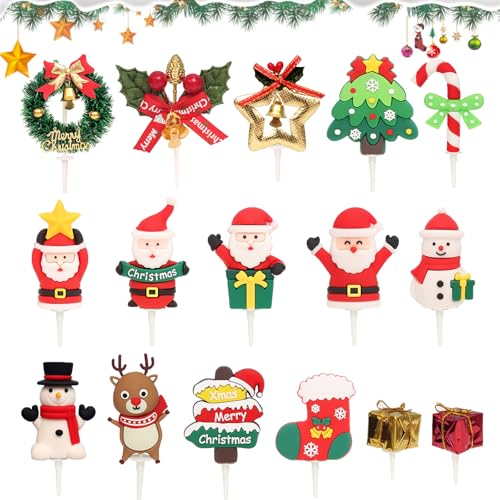 16 Pièces Garnitures de Gâteaux Noël, Décorations de Gâteau 