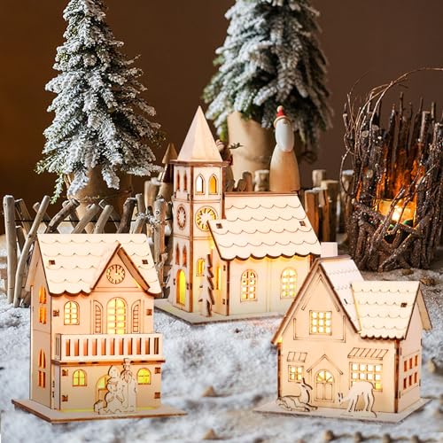 LED Maisons de Village de Noël en Bois Lumineuses, Maison Vi
