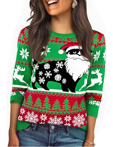 Pull Noël Femme Chat Flocons Chaud