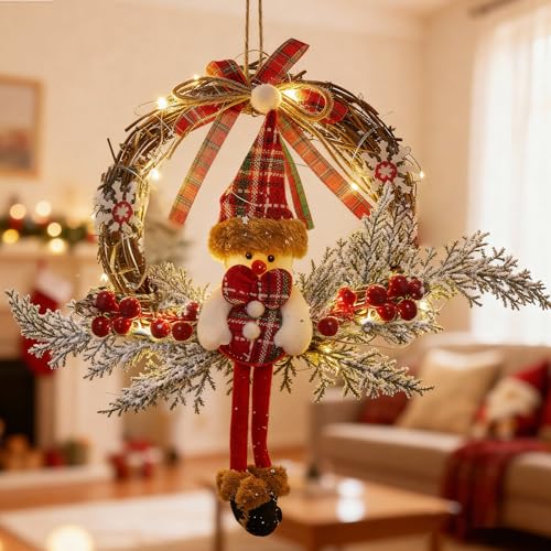 Couronne de Noel, 35 cm LED Couronne de Noel Porte, Couronne