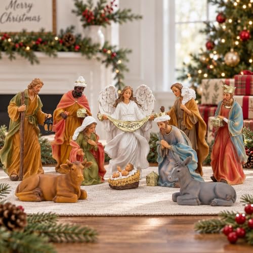 LLawaitJhL Lot de 10 figurines de crèche de Noël pour décora