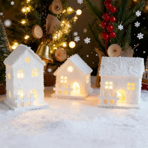Akxlax Maison de Noel Village avec Minuteur 3 Pièces, Decora